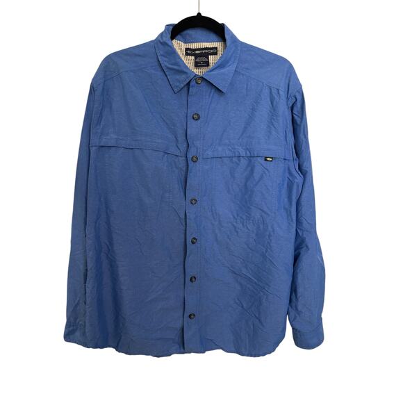 Exofficio Shirt Mens Medium Long Sleeve Button Up Blue Nylon Vented Outdoor - Picture 1 of 4